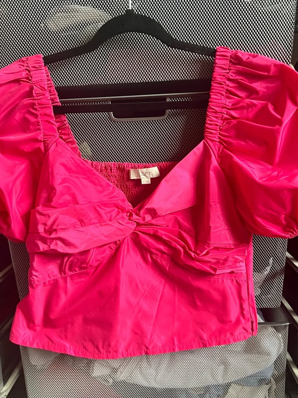 LOFT Fuchsia Twist-Front Puff Sleeve Blouse